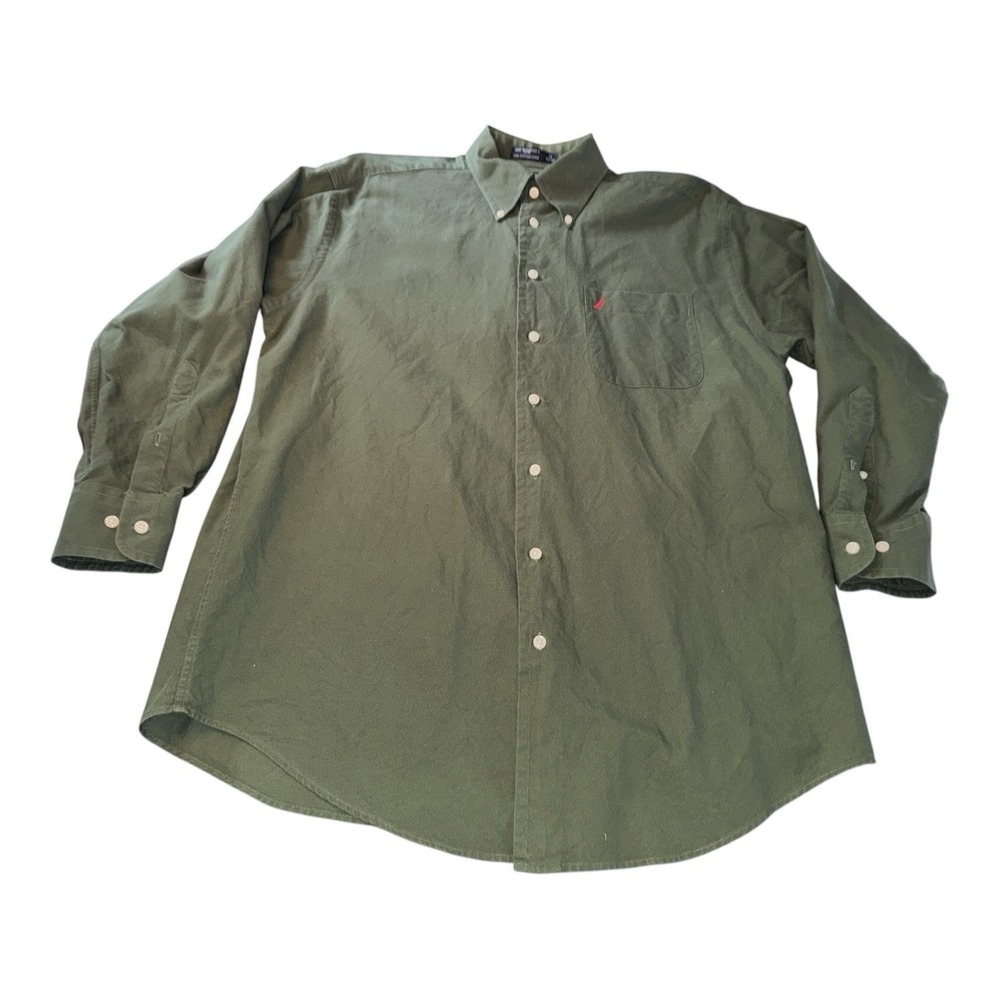 Nautica Vintage Oxford Men's 16 32/33 Green Long Sleeve Button Down Casual Shirt
